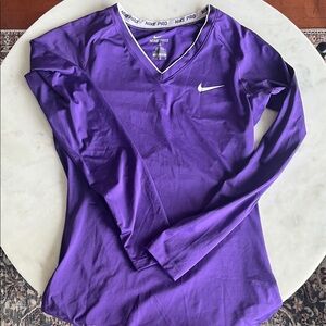 Nike Purple Long Sleeve V-Neck Performance Top